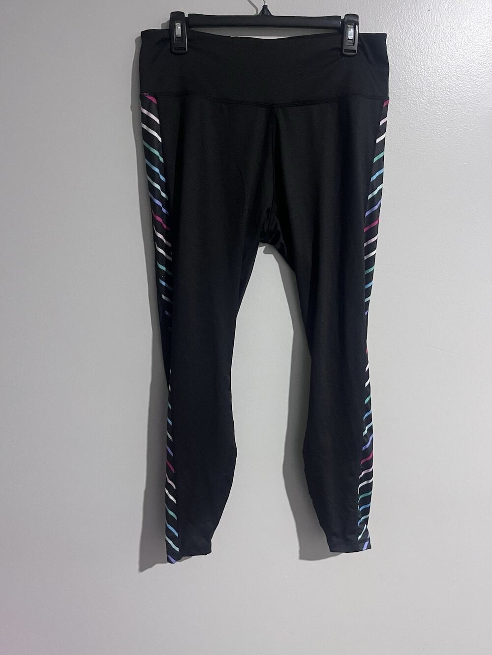 CABANA Crown & Ivy Black women's Leggings multicolor stripe Detail XL 1X